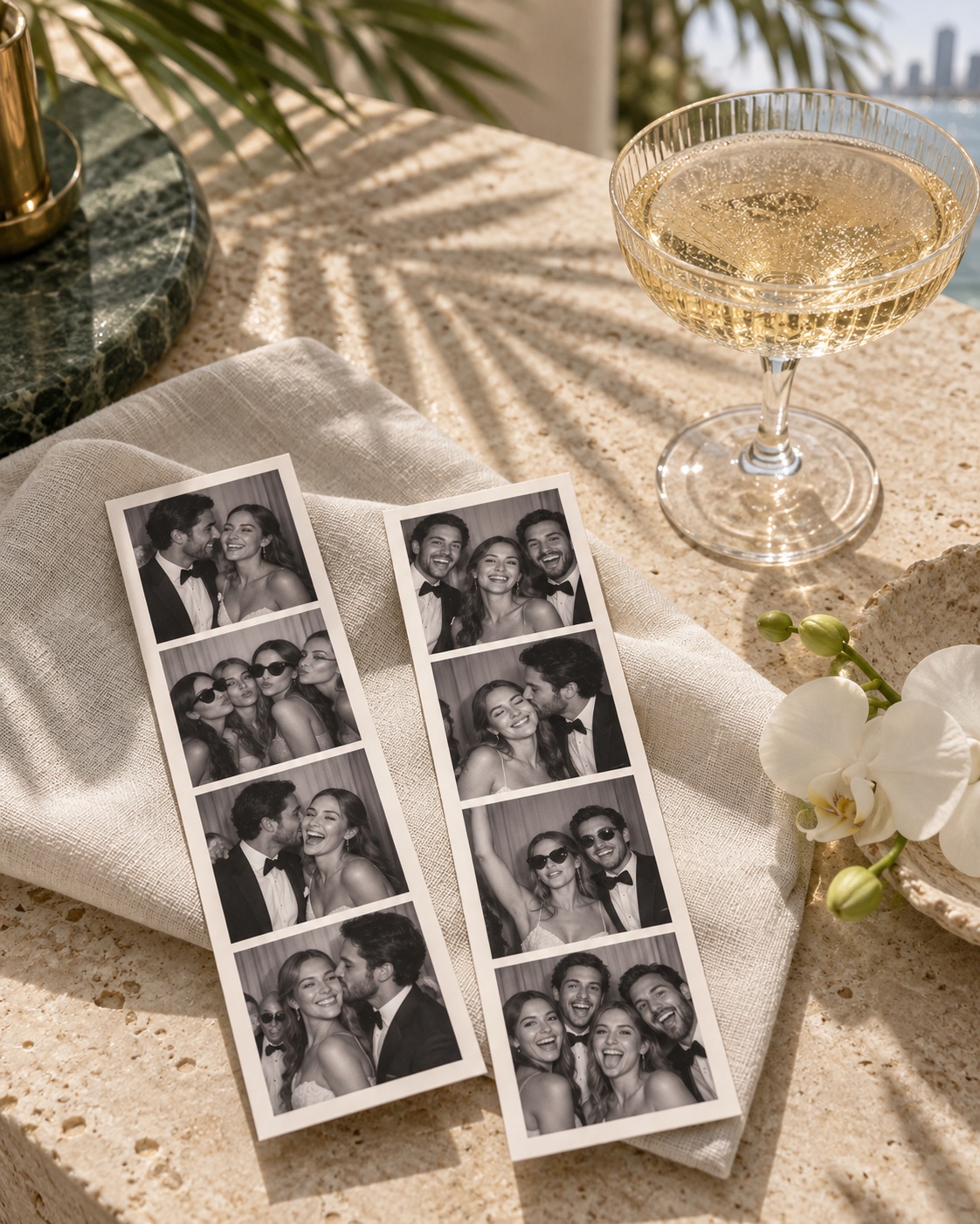 Photo booth keepsakes on ivory linen
